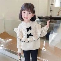 autum winter children tops kids knitted sweater for girls bow ruffles long sleeve pullover sweaters toddler baby girl sweater