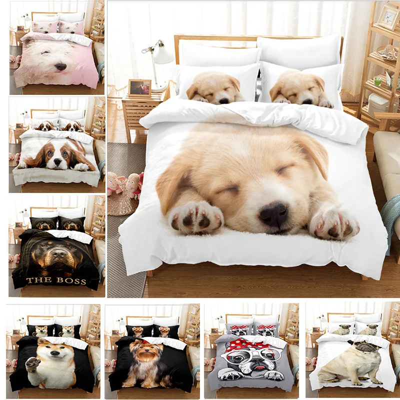 

3D Duvet cover Quilt/Blanket/Comfortable Case Luxury Bedding 135 140x200 150x200 220x240 200x220 for Home animal dog white