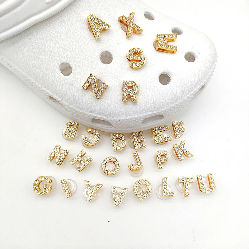 

New 1pcs Diamond Letter Jewelry Gold Metal Shoe Charms DIY A-Z Shoe Accessories Fit Croc Clogs Decorations Women Girls Gift