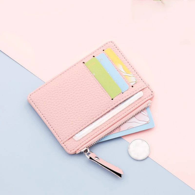 

1pc Ultra-Thin Card Holder Women Wallet Credit Multi-Card Holders PU Leather Zipper Cards Organizer Coin Purse Desk Accessories