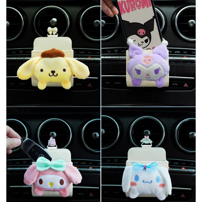 

Sanrioed плюшевый аниме Kuromi Melody Cinnamoroll, автомобильный органайзер, коробка для хранения, сумка для монет, подвесной держатель, милые автомобильные аксессуары