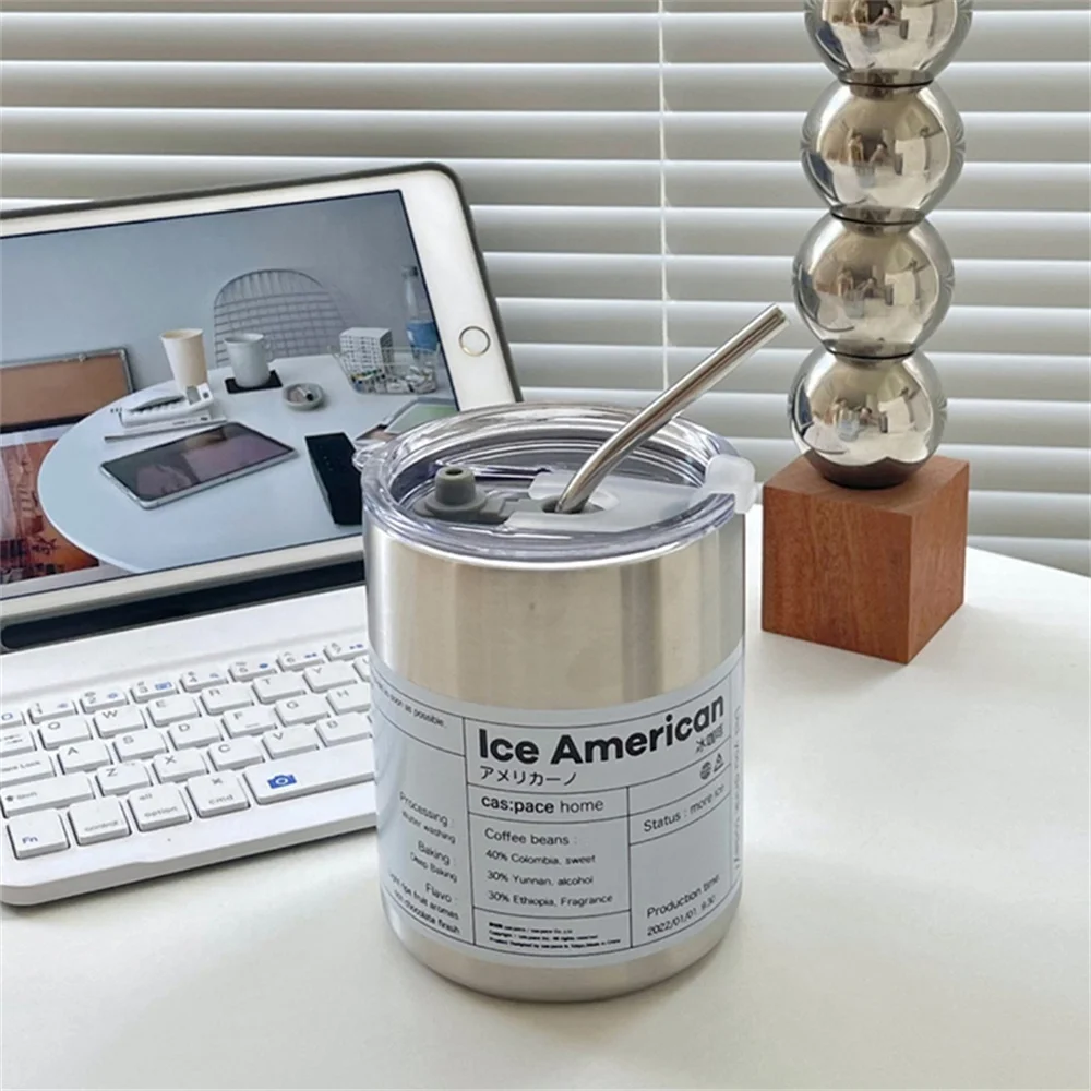 

300/600ml Coffee Cup To-go Drinks Mug with Straw Lid Stainless Steel Vacuum Flask Portable Latte Cup Water Bottle Drinkware