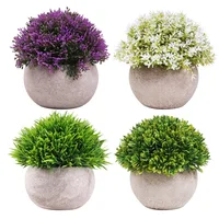 4Pc Artificial Plants Potted Green Bonsai Small Grass Plants Pulp Pot Ornament Fake Flowers for Home Garden Decoration Wedding