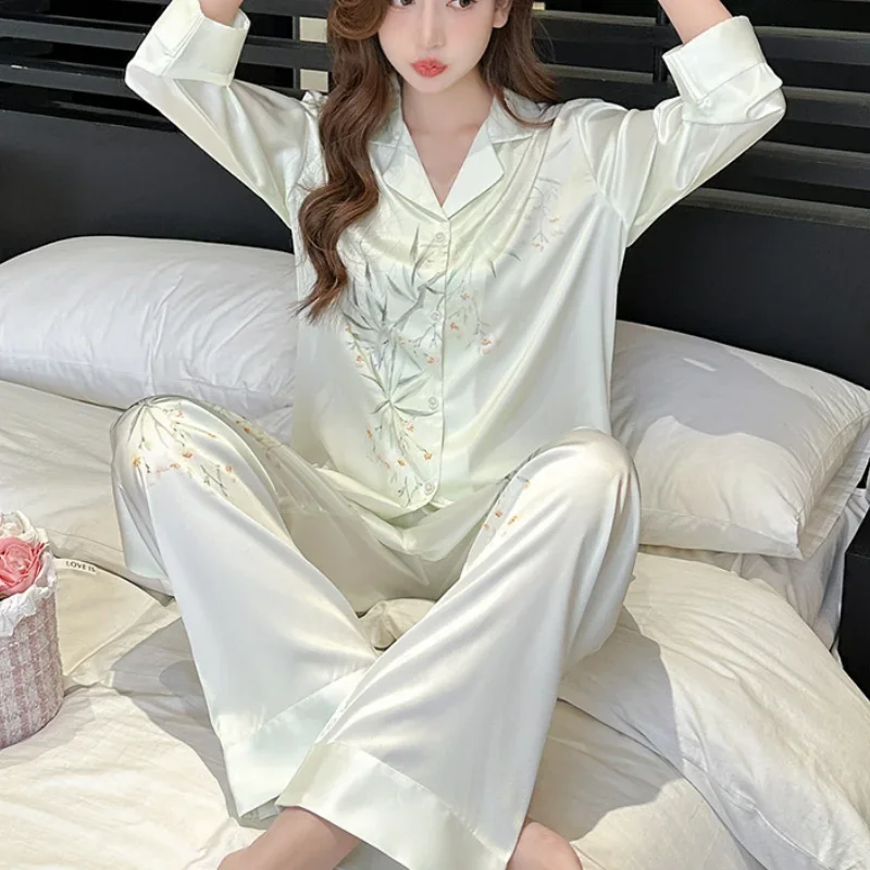 Брючные костюмы с длинными рукавами одежда для сна в китайском стиле женский