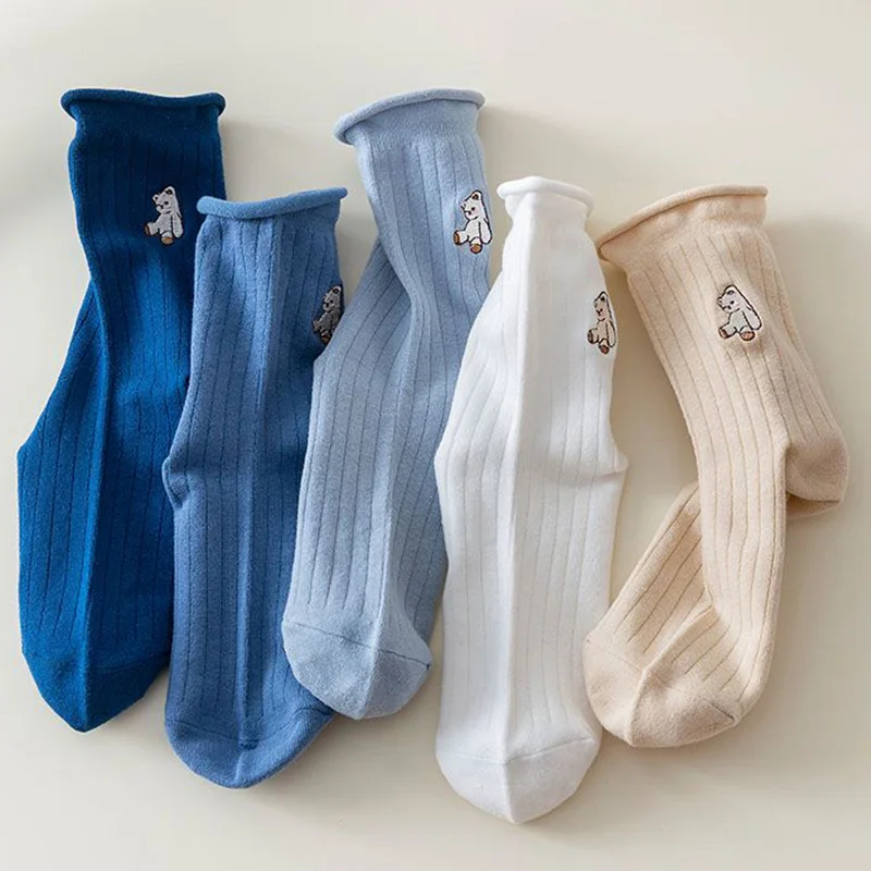 5 Pair Pure Cotton Socks Women Cartoon Animals Embroidery Long Sock Winter Streetwear Fashion Crimping Kawaii Cycling Chaussette