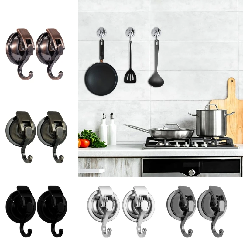 

Pack of 2 Powerful Vacuum Suction Cup Hooks Reusable Kitchen Bathroom Hooks ABS Material for Kitchen Bathroom Bedroom KXRE