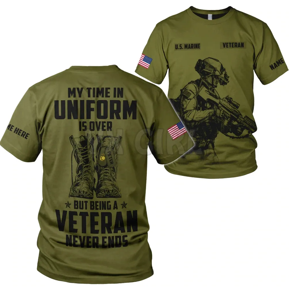 

Custom Name My Time In Uniform Is Over But Being A Veteran Never 3D All Over Printed T Shirts Funny Dog Tee Tops shirts Unisex