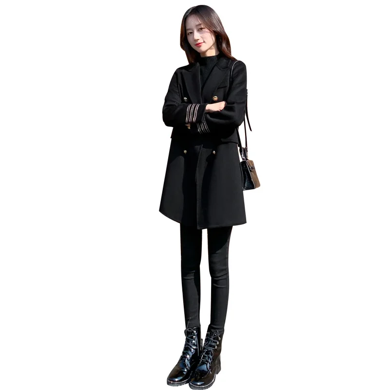 

2023 Autumn Women's Trench Coat New Fashion Double Breasted Black Jackets for Women Korean Clothes Abrigos Mujer Invierno Gmm243