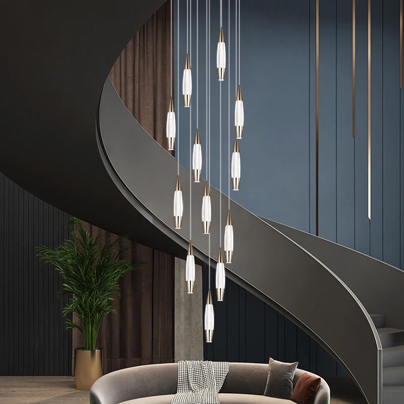 Living Room Chandelier, Long Villa Chandelier, Modern Restaurant Decorative Lamp, Nordic Exhibition Hall, Attic Stair Chandelier