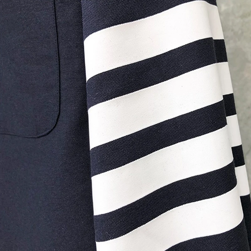 TB THOM Men's Shirt Navy Fashion Top Brand 4-Bar White Stripes Casual Oxford Fine Cotton Long Sleeve High Quality Women's Shirts
