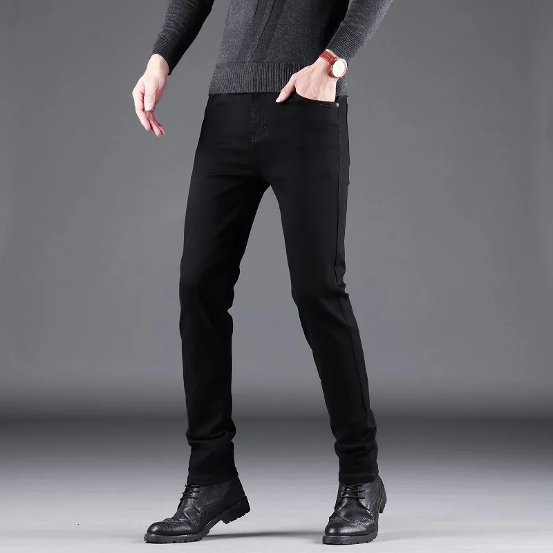 Men's Cotton Jeans Denim Pants New Business Casual Elasticity Oversized Classic Style Trousers Clothing Male Black  Pants