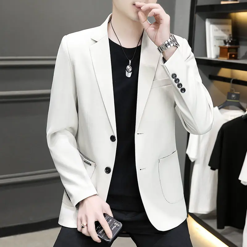 

2022 New Men Suit Jacket Spring Autumn Male Casual Slim Fit Blazer Overcoat Men's Fashion Solid Color Long Sleeves Tops H82
