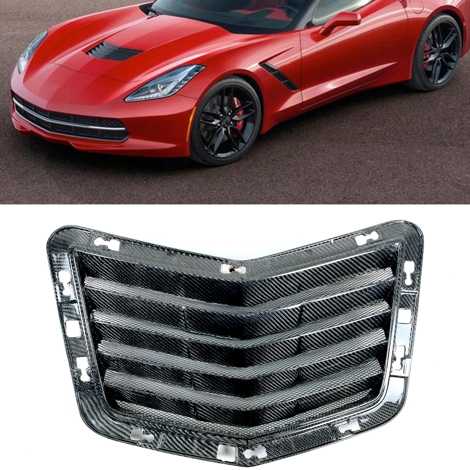 

Carbon Fiber Front Air Vent Hood Cover Engine Louver Trim Upper Scoop Duct Outlet For Chevrolet Corvette C7 2014-2019