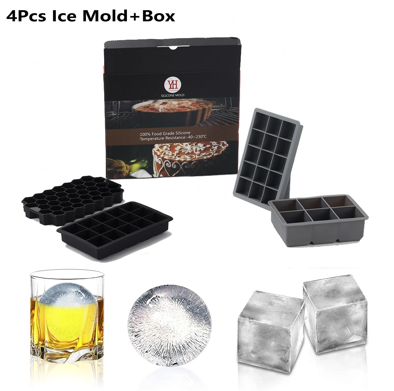 

6/8/15Grid Large Ice Cube Mold Square Ice Tray Mold Large Cubitera Food Grade Silicone Tray Mold DIY Ice Maker Ice Cube Tray