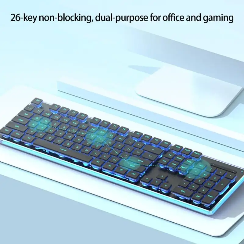 Фото Механические игровые клавиатуры Y1UB Silent, 104 клавиши, USB-шнур с RGB-подсветкой и водонепроницаемостью IPX4, аксессуары для №4
