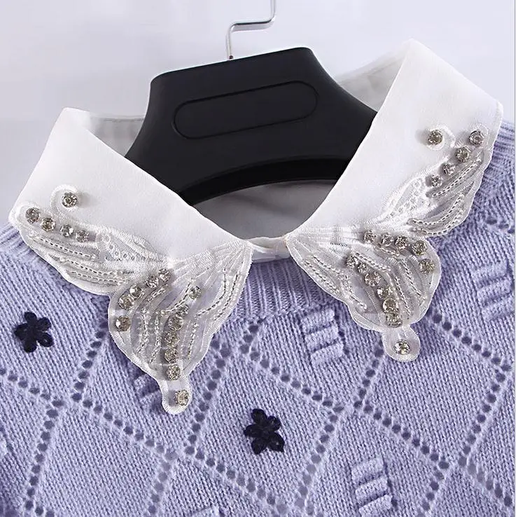 

Handmade Fake Collar for Women Detachable Shirt Lapel Necklace Ladies Solid Color False Collar Female Blouse Top Faux Col