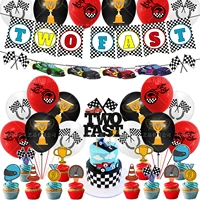 two fast race car theme birthday party decor happy 2 year old race car banner cake topper balloon cheer baby 2nd birthday party