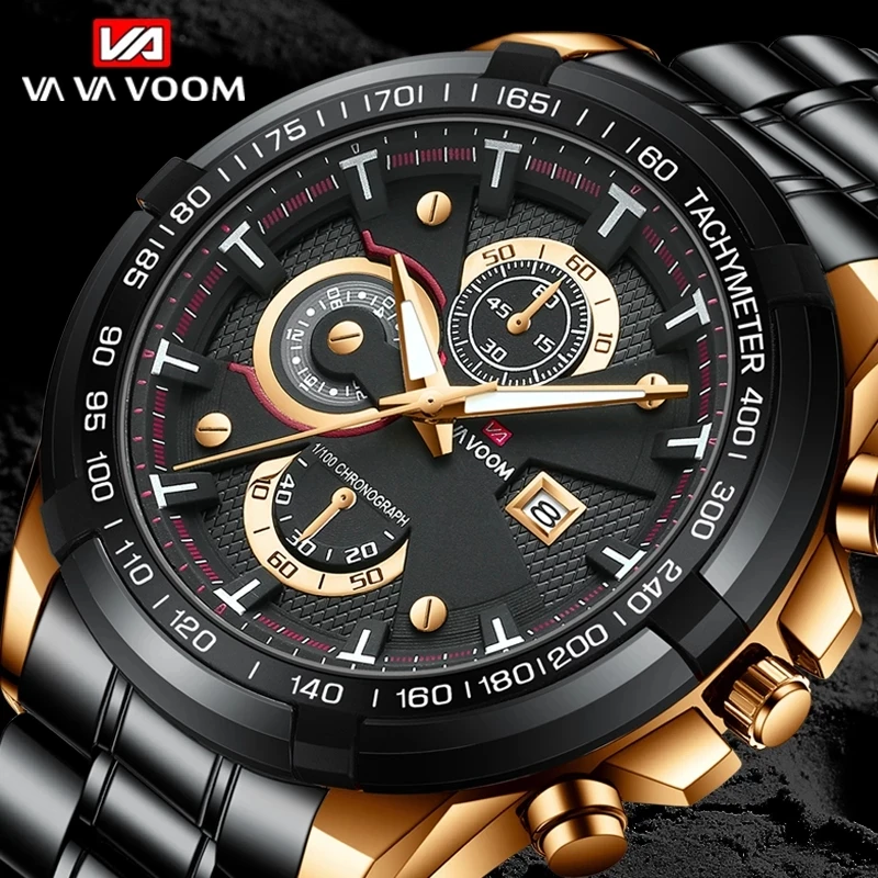 

Luxury Brand VA VA VOOM Men Fashion Casual Business Watches Men's Quartz Clock Male stainless steel Strap Wrist Watch Relogio
