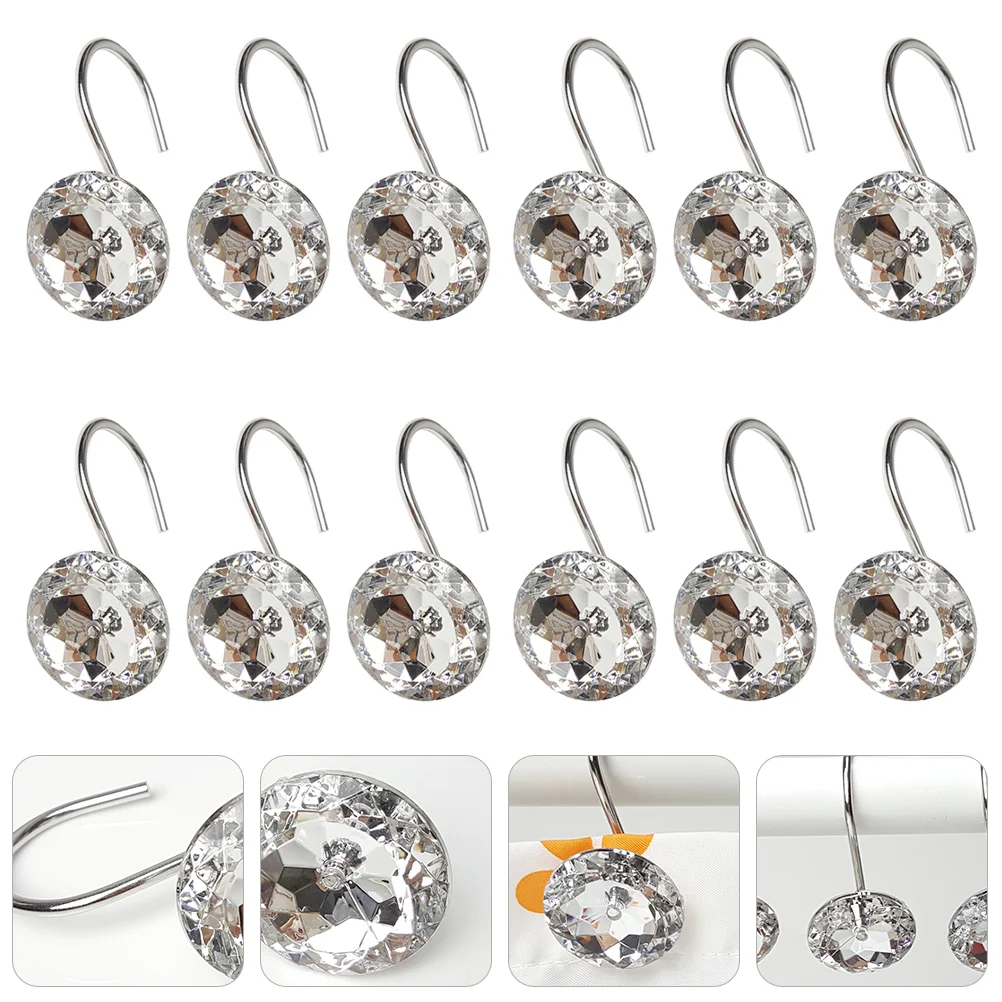 

12 Pcs Bathroom Hook Shower Curtain Hooks Acrylic Crystal Clamps Metal Hangers Clasps For curtains