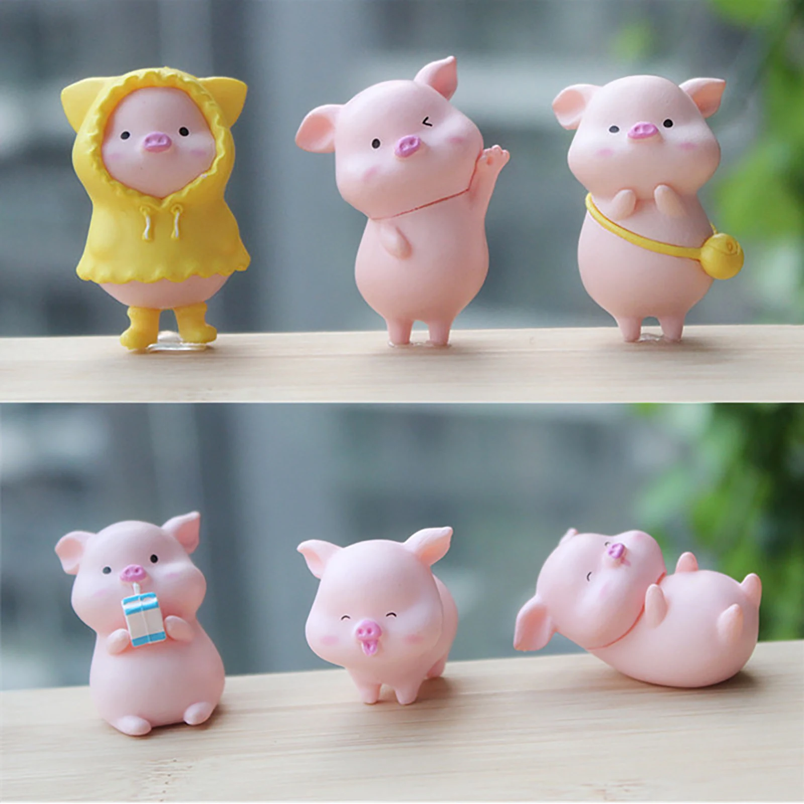

Cartoon Pig Animal Doll Model Statue Figurine Ornament Miniatures DIY Moss Micro Landscape Decoration Home Desktop Ornament 6pcs