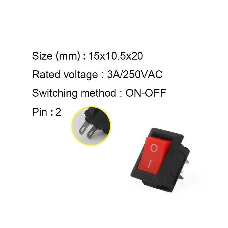 10 шт./лот KCD11 2-контактный мини-кнопочный переключатель 10x15 мм SPST 3A 250 В переменного