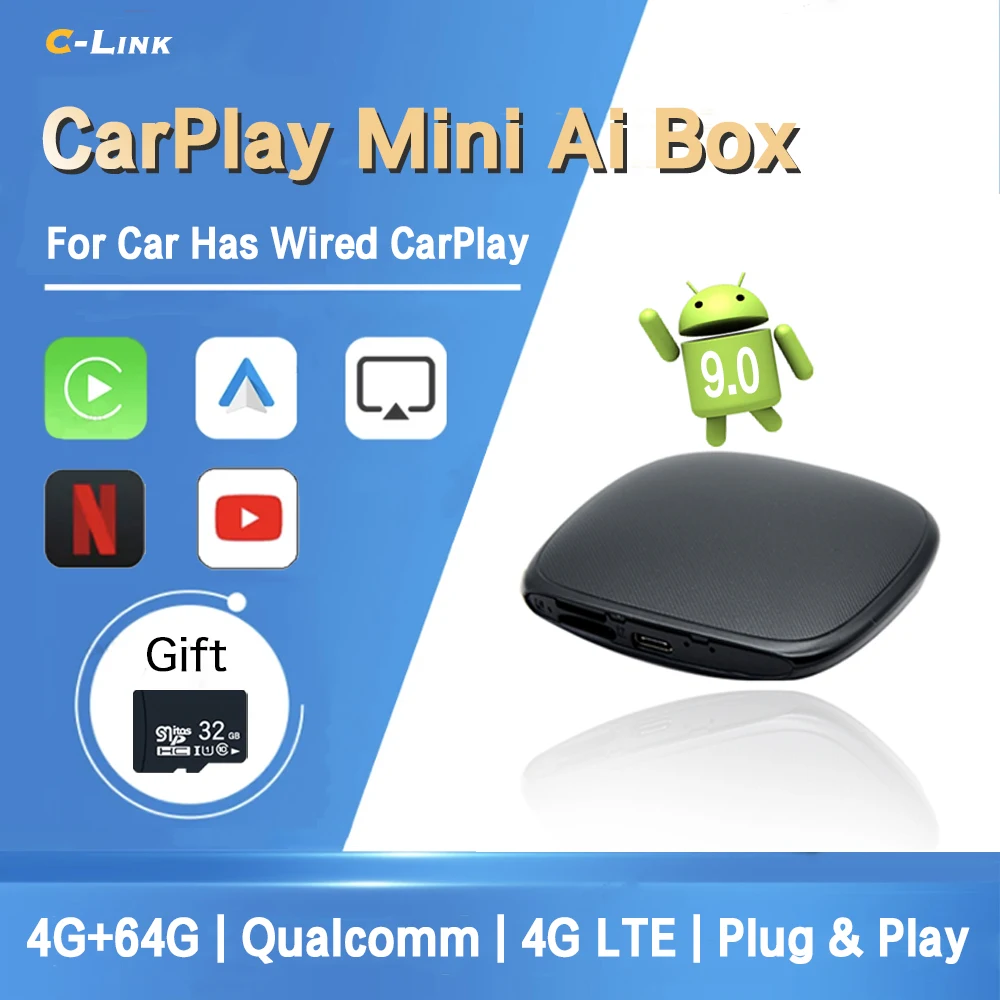 

Apple Pie Mini Qualcomm Carplay 4+64G Car Multimedia Player Plug And Play Youtube Netflix Google Mpa For Benz Audi VW Toyota Kia