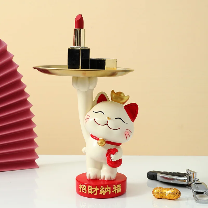 Купи Maneki Neko Statue Lucky Cat with Tray for Storage Table Snacks Storage Tray Decorative Sculpture Craft Gift Decoración Hogar за 569 рублей в магазине AliExpress