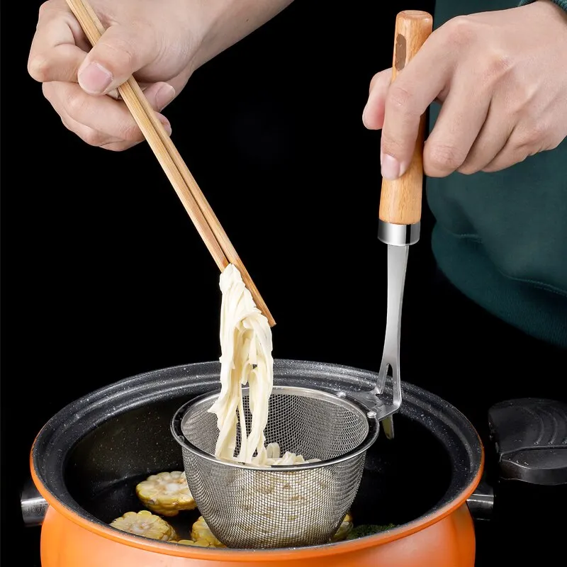 

304 Stainless Steel Skimmer Filter Spoon with Wooden Handle, Hot Pot Colander, Kitchen Utensils, Vegtables Filtering,