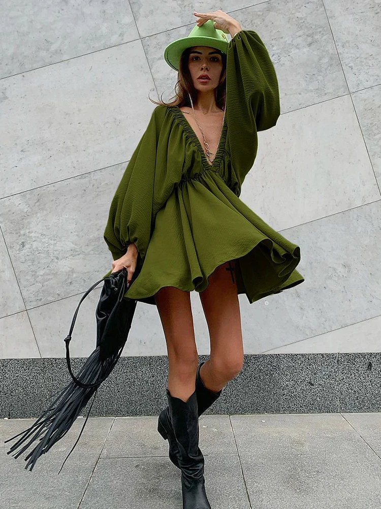 

Женское мини-платье с V-образным вырезом, открытой спиной и высокой талией