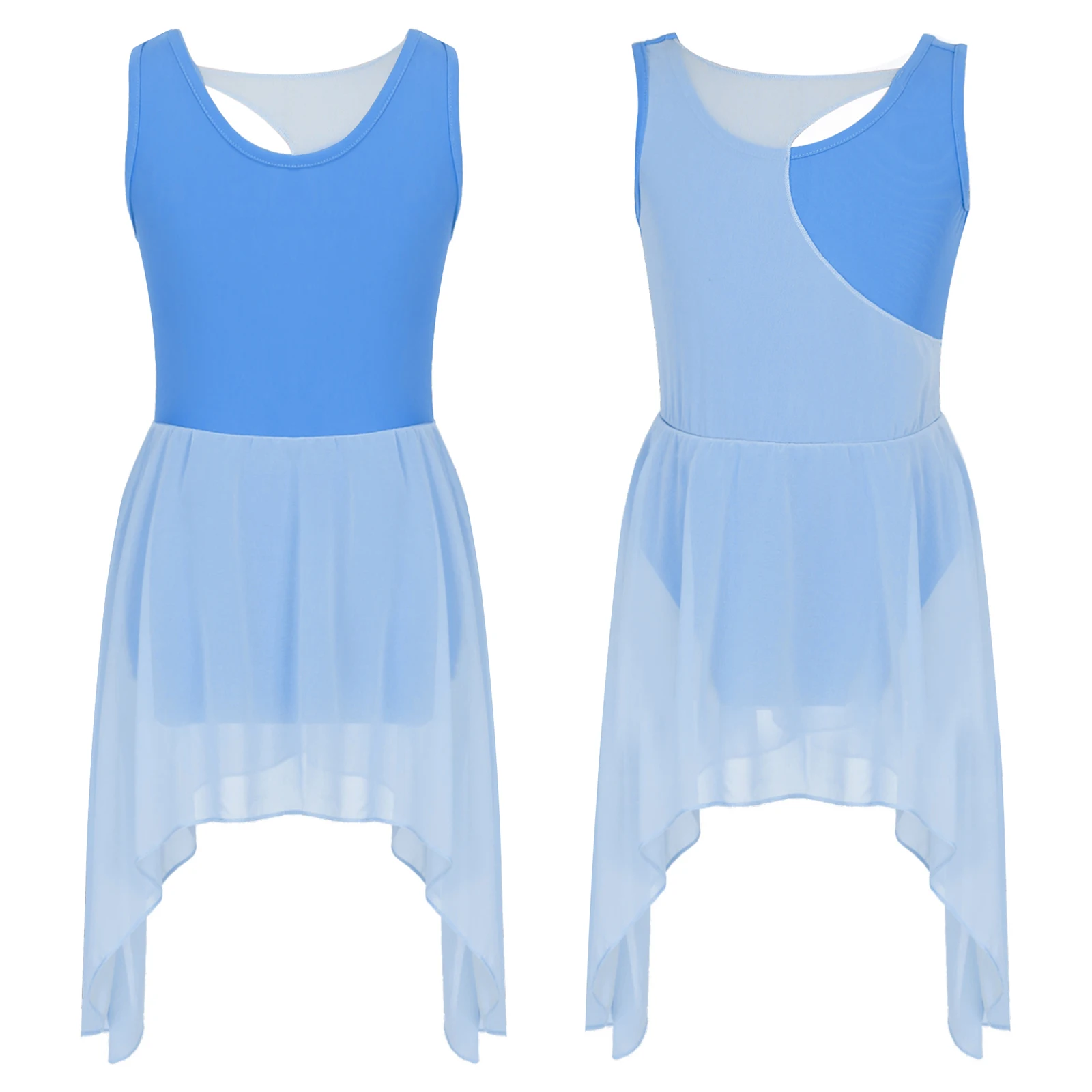 

Teens Girls Ballet Gymnastics Leotard Tutu Dancewear Sleeveless Chiffon Lyrical Dance Dress Ballerina Stage Performance Clothes