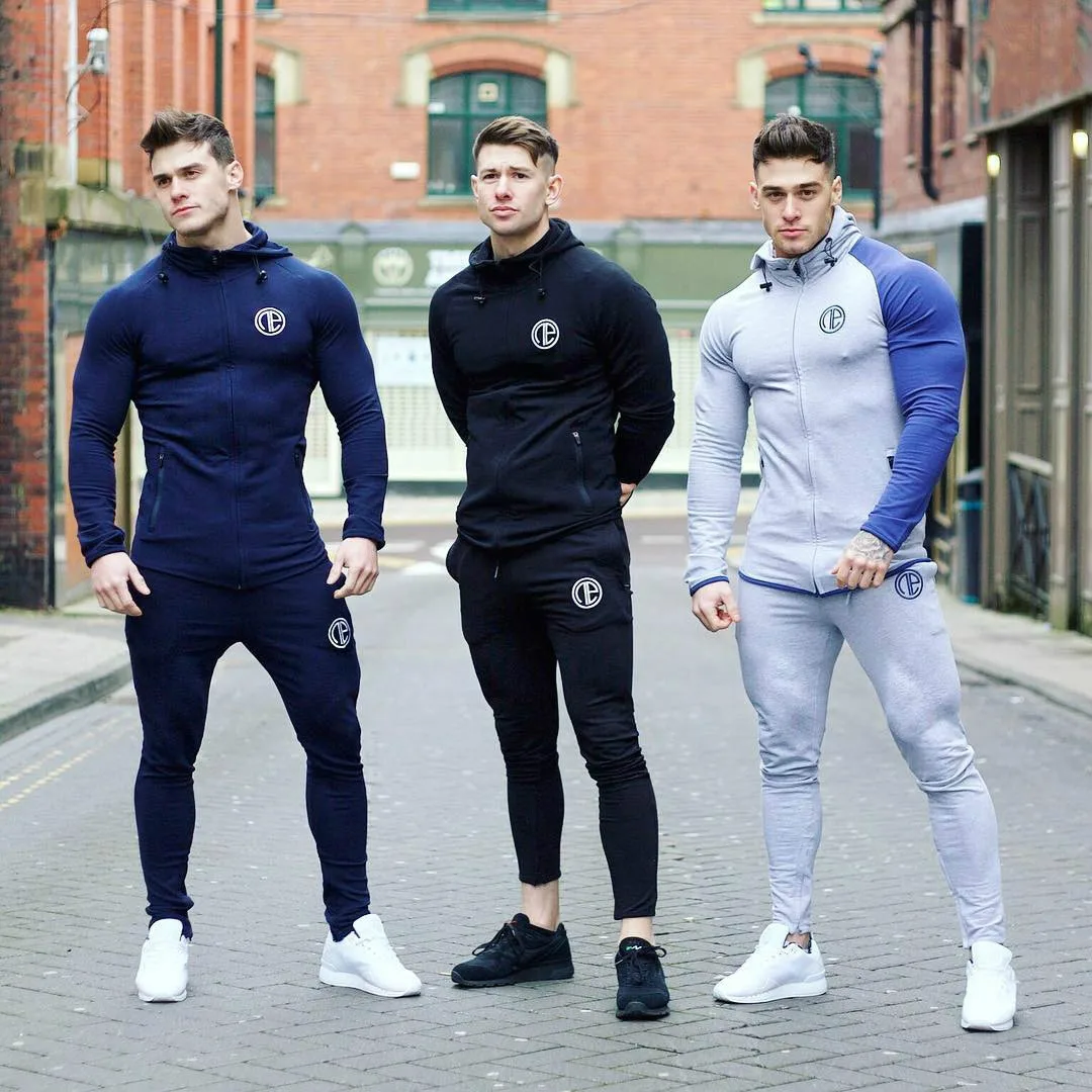 

Fashion New Men Fitness Hoodie Set Bodybuidling Workout Tracksuit 2 Piece Set Cotton Hoodie Pants