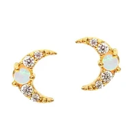 gold vermeil stud 925 sterling silver cz opal paved tiny moon star cute lovely stud earring