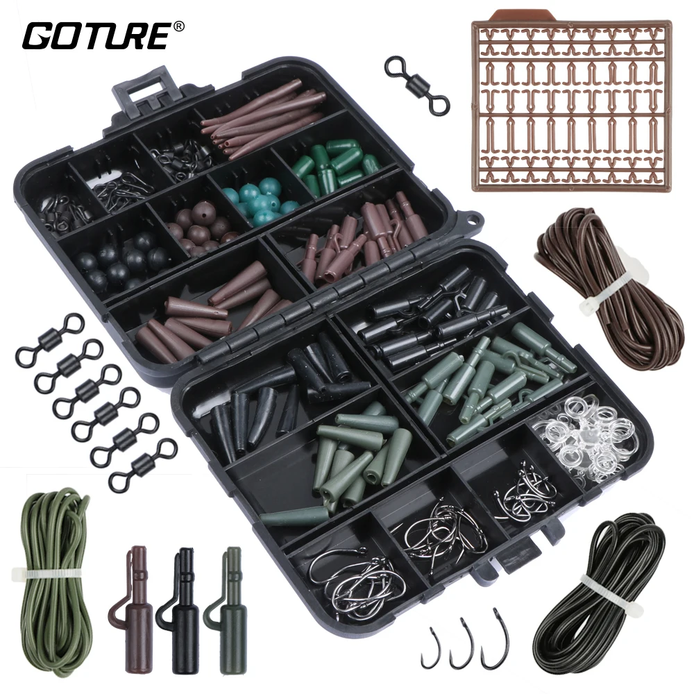 

Goture Carp Fishing Accessories Tackle Set 183pcs with Hooks, Rubber Hoses, Swivel, Beads, Sleeves Swivel StopperSinker Slide