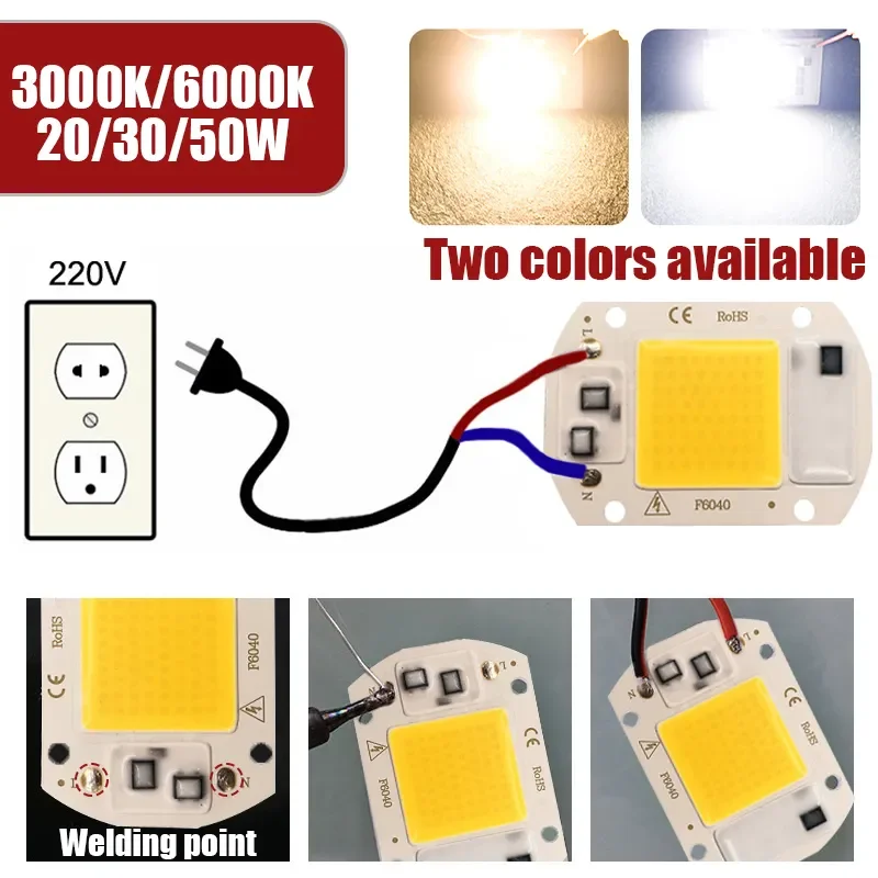 

COB lamp Bead 20W 30W 50W AC 220V 240V IP65 Smart IC No Need Driver DIY Flood light Led Bulb Outdoor Chip Lamp DIY Lighting