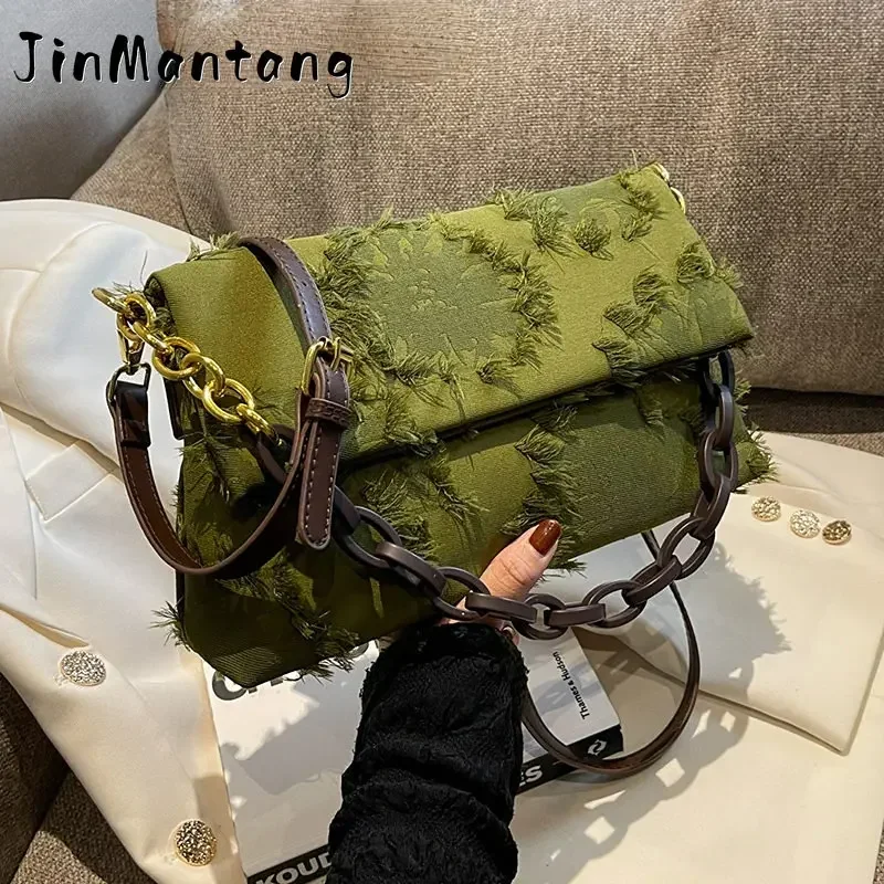 

Jin Mantang Canvas Crossbody Bags for Women 2023 New In Latest Trend Designer Chain Shoulder Handbags and Purses Small purse