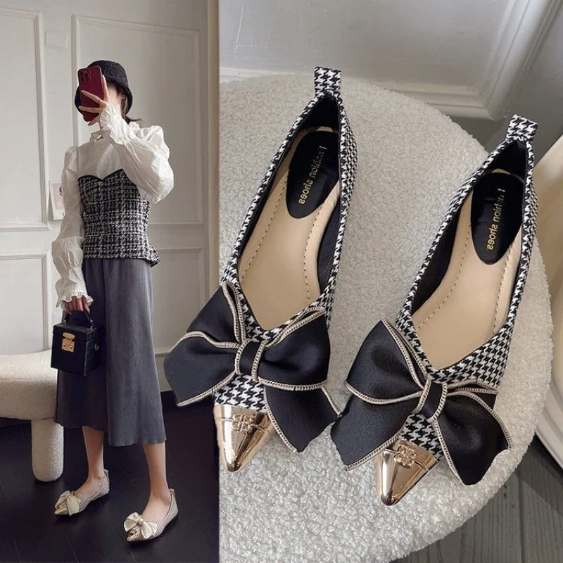 

Formal Ladies Summer Footwear with Bow Shoes for Women 2023 Low Heel Elegant Flat Flats Pointed Toe Lastest Free Shipping 39 E A