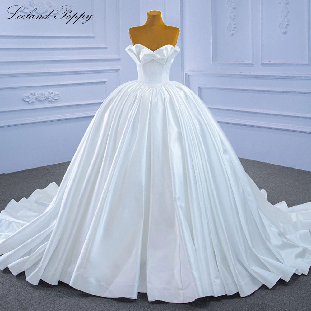 lceland papoula elegante strapless vestido de baile de cetim vestidos de casamento