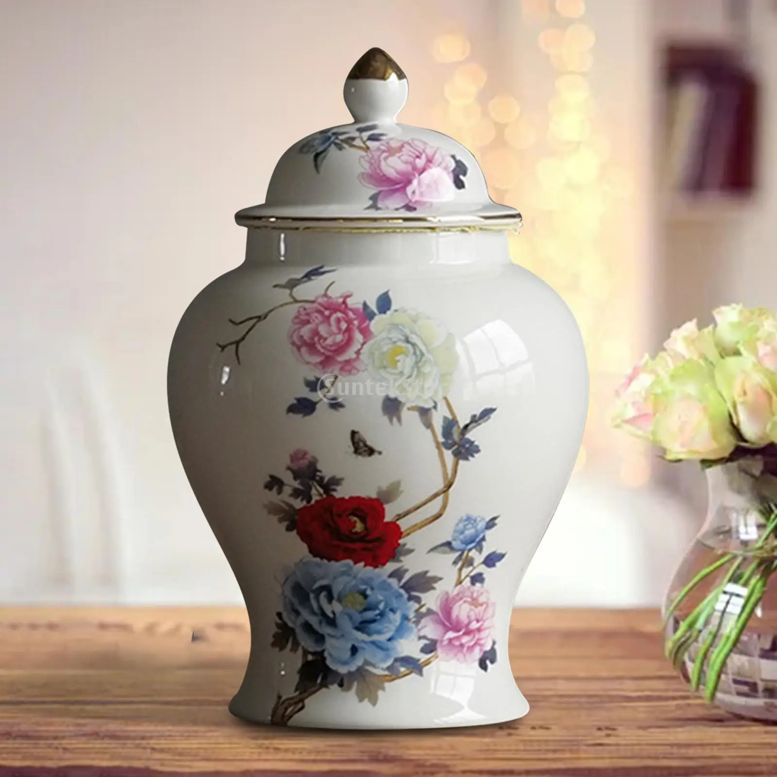 Chinese Style Ceramic Ginger Jar Beautiful Dried Flower Vase Glazed Asian Decor Chinese Blue White Vase Centerpiece Temple Jar images - 6
