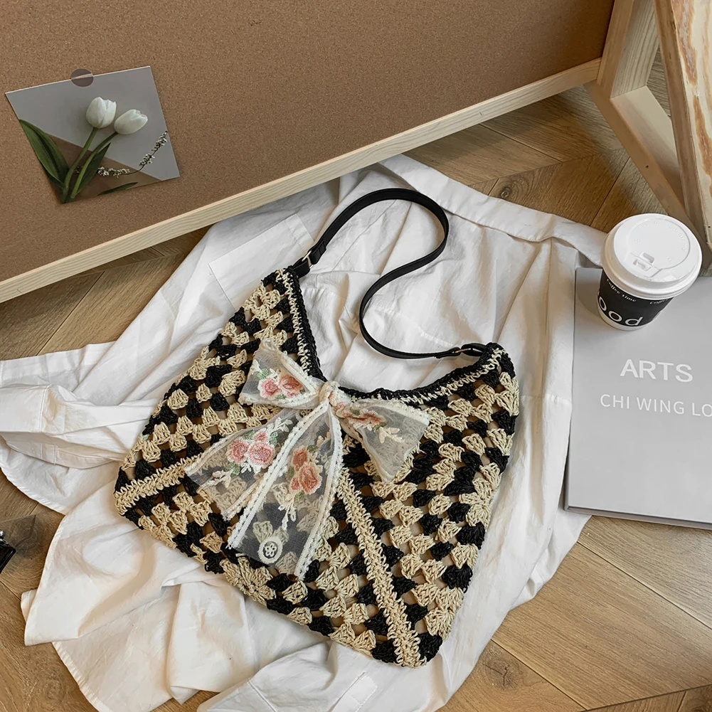 Женская соломенная сумка-тоут повседневная сумка большая вместительная летняя