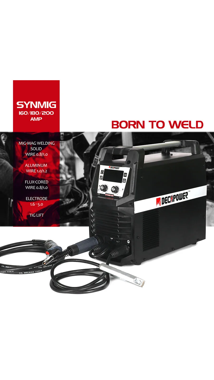 

2021 Decapower Новый Многофункциональный 180A цифровой дисплей CO2 газ и без газа 4-в-1 MIG сварочный аппарат