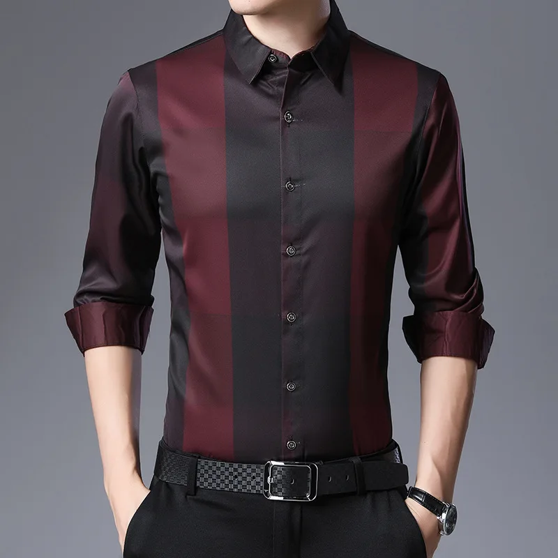 Новинка Весна 2022, мужские рубашки, Модная приталенная мужская одежда в клетку, повседневная мужская рубашка с длинным рукавом