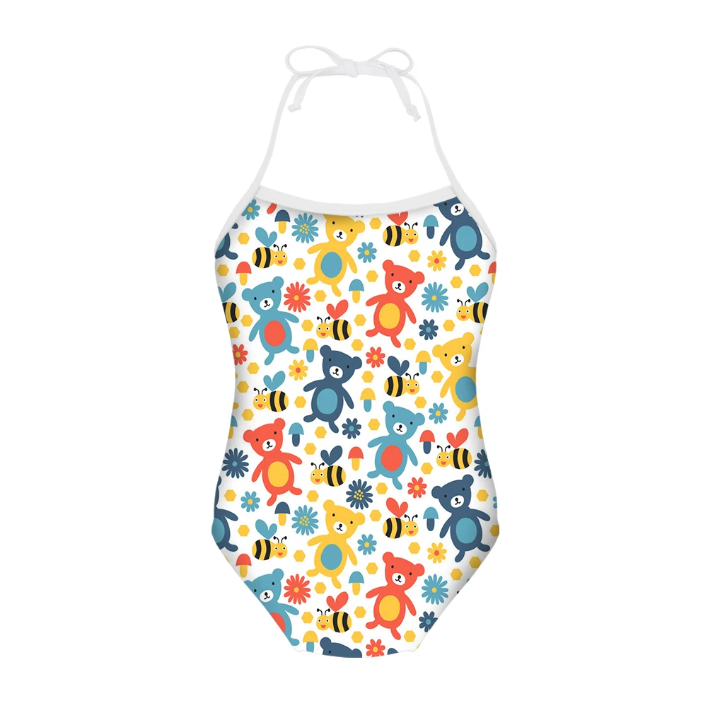 

Купальник Детский сплошной с цветочным принтом медведя, для девочек-подростков