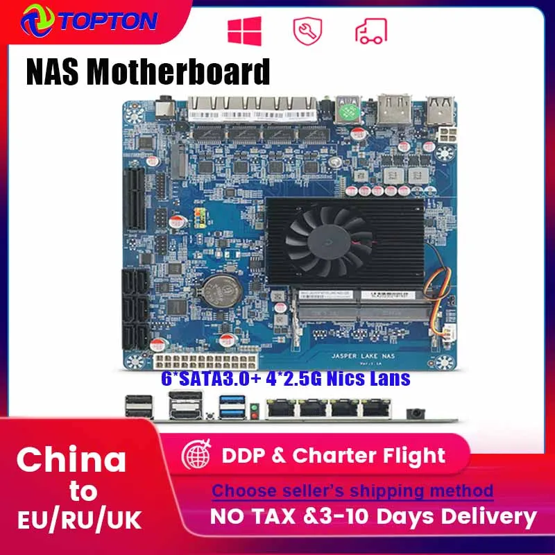 

Материнская плата Topton 17x17 см NAS Intel Celeron N5105 4*2,5G Nics Lans Soft Router JASPER LAKE 6 * SATA3.0 2 * DDR4, материнская плата брандмауэра