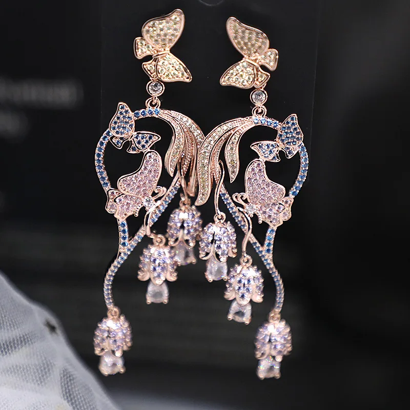 

Design Fashion Butterfly Tassels Eardrop Gold Plated Jewelry Luxury Wedding Party Temperament Statement Dangle Earings