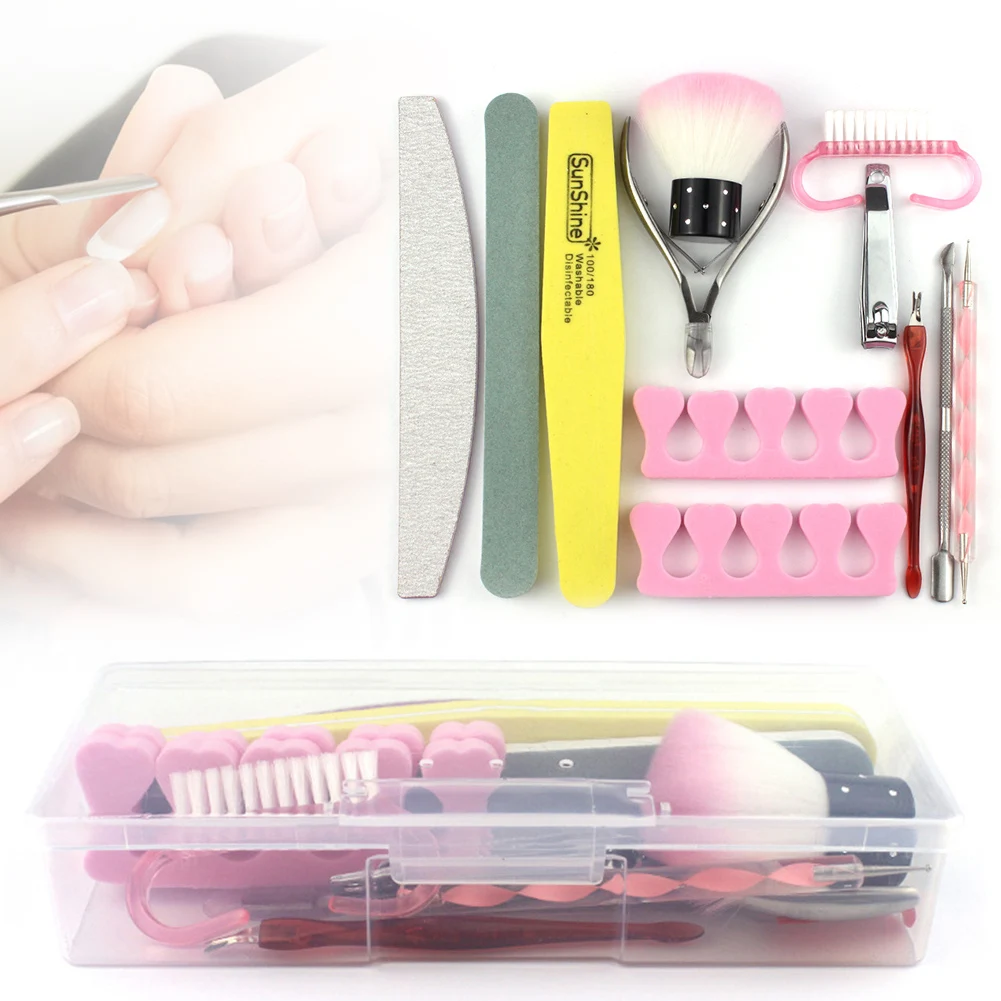 

13 Pcs Nail Repair Tool Manicure Kit Non-slip Nail Clippers Cuticle Pusher Nail File Nail Care Storage Box Stainless Steel