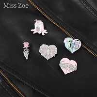 custom heart hug enamel pin pink sweetheart strawberry juice rose confinement skeleton brooch lapel badges punk jewelry gifts