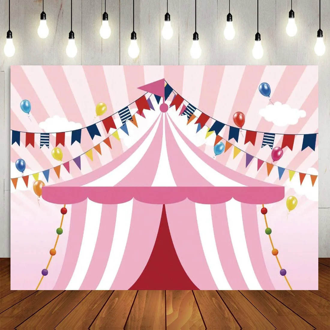 

Pink Circus Tents Theme Party Backdrop Carnival Carousel Photography Background Girl Princess Newborn Baby Shower Table Banner