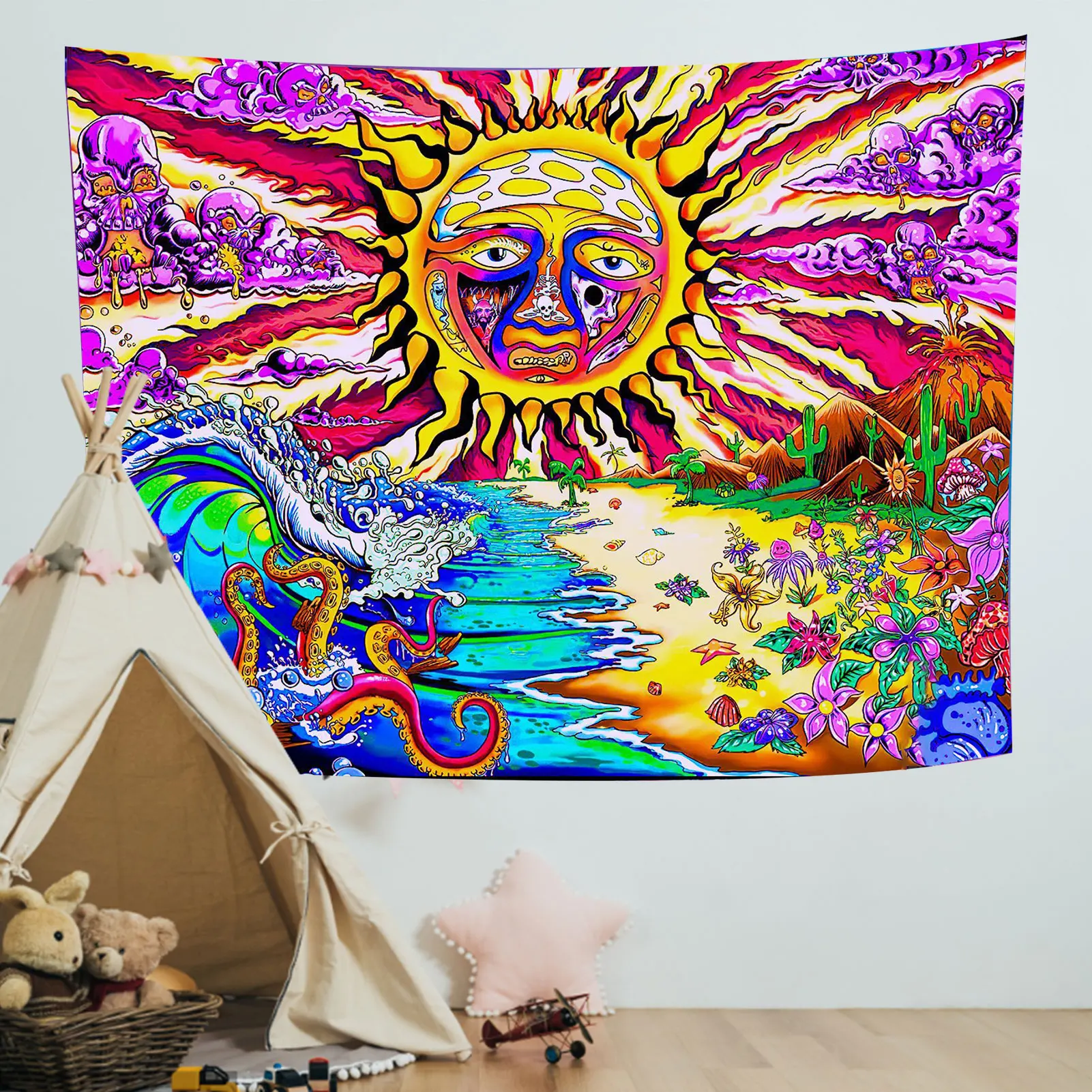 

Trippy Sun Tapestry Psychedelic Wall Art Tapestries Aesthetic Witchcraft Wall Hanging Blanket for Home Bedroom Living Room Decor