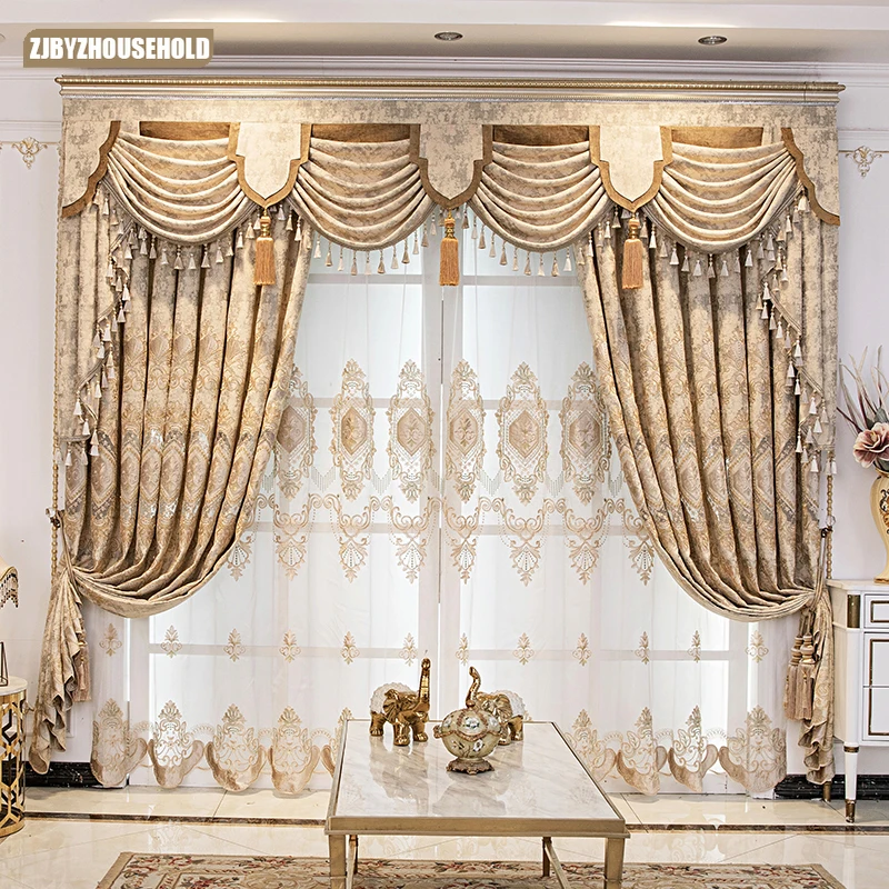 

Blackout curtain high-endNew custom living room hollow embroidered European-style finished bedroom chenille villa customization
