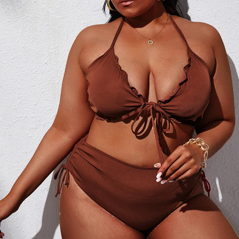 2022 New Plus Size Swimwear Two Piece Swimsuit for Women Swimming Suit Bathing Suits Bikini High Waist Beach Wear for Fat Women
